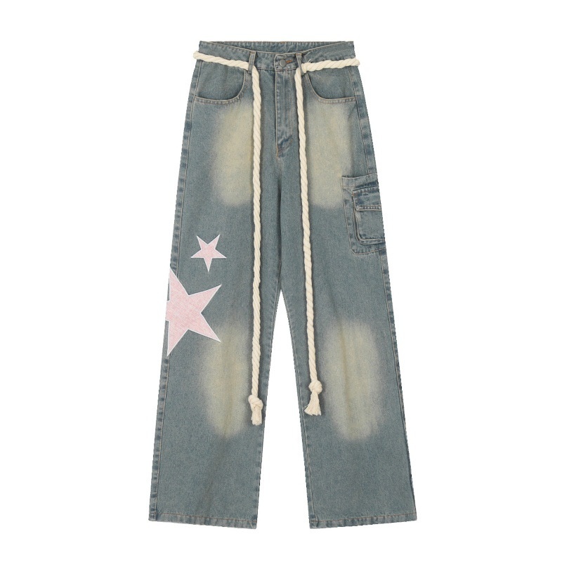 Cross-border American Retro Star Patch Design Women's Dopamine Straight Loose Slimming Niche Jeans_voghion.com