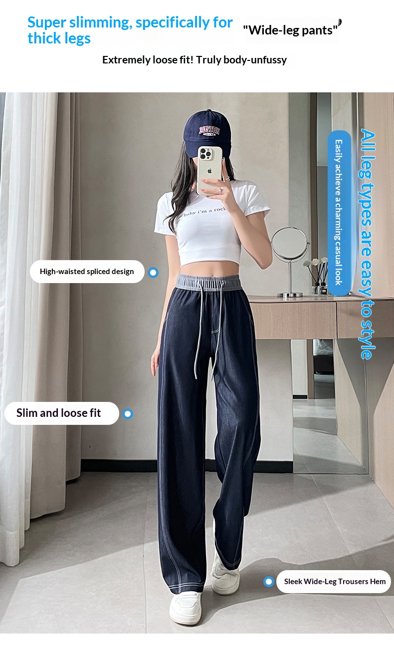 Dam jeans wide leg med hög midja bantande elastisk midja_voghion.com