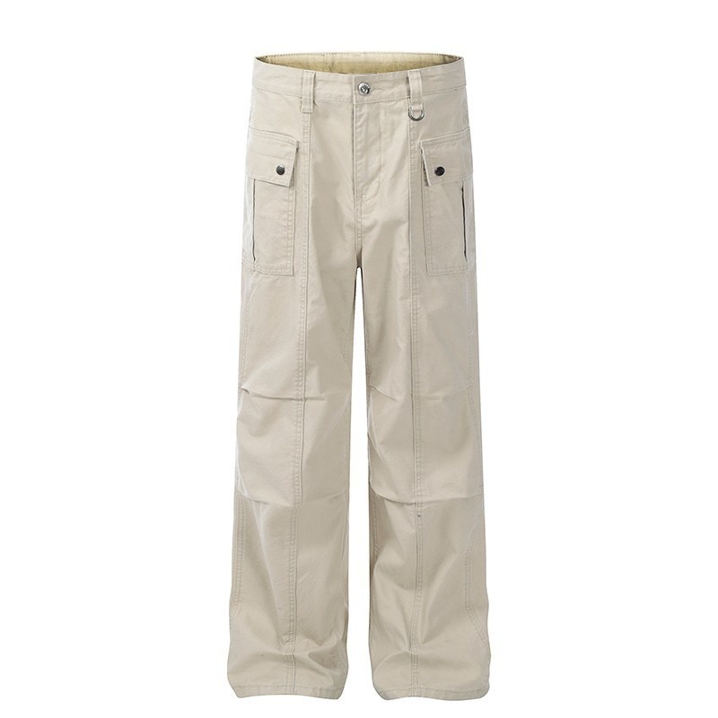 Amerikanische Retro-Cargohose mit mehreren Taschen für Damen und Herren, gerades Bein, leicht ausgestellt, figurformend, gewaschen, lässig._voghion.com