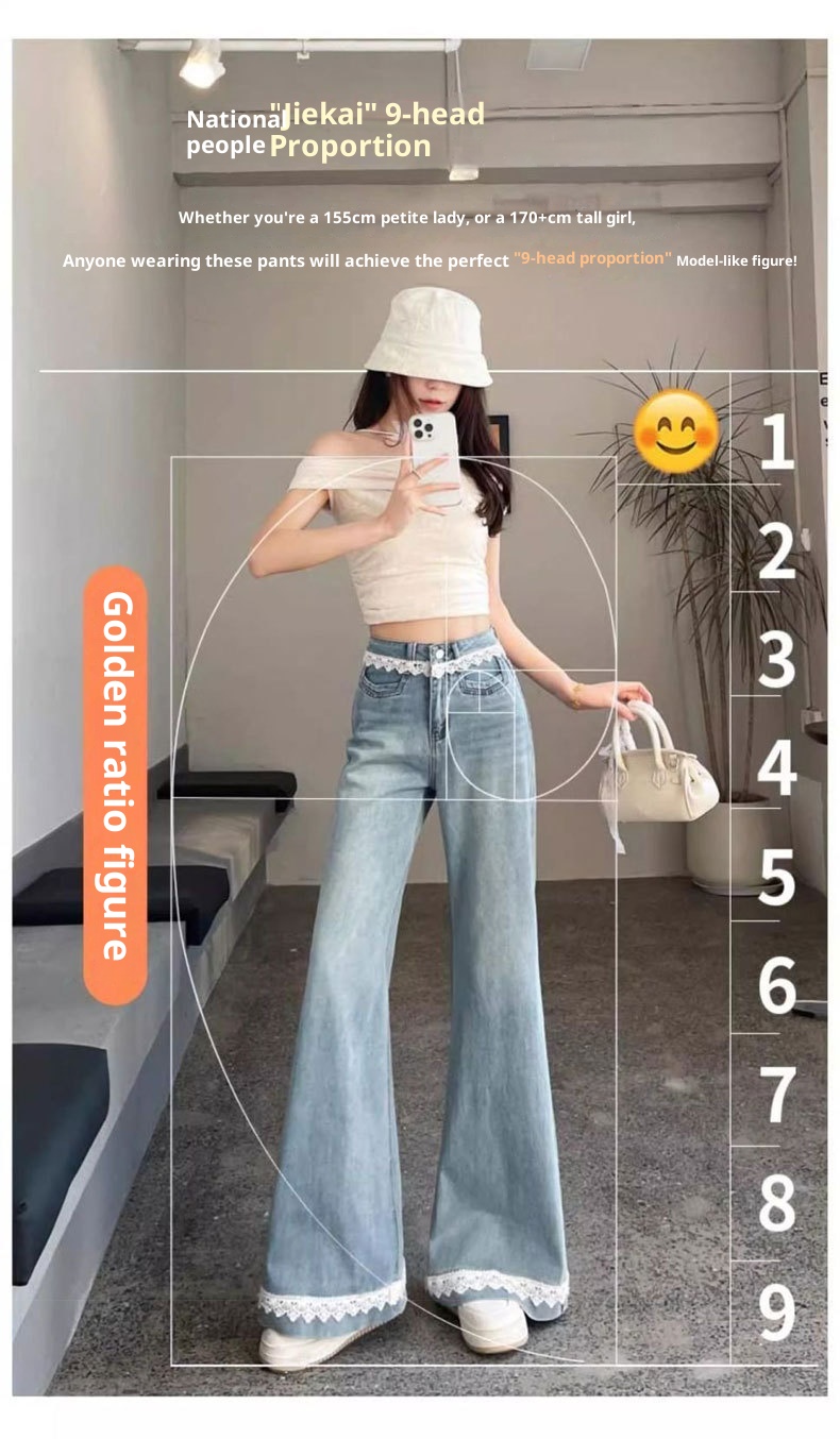 Dam flare jeans med spetsdetaljer och hög midja_voghion.com
