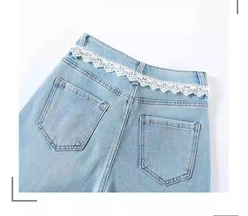 Dam flare jeans med spetsdetaljer och hög midja_voghion.com