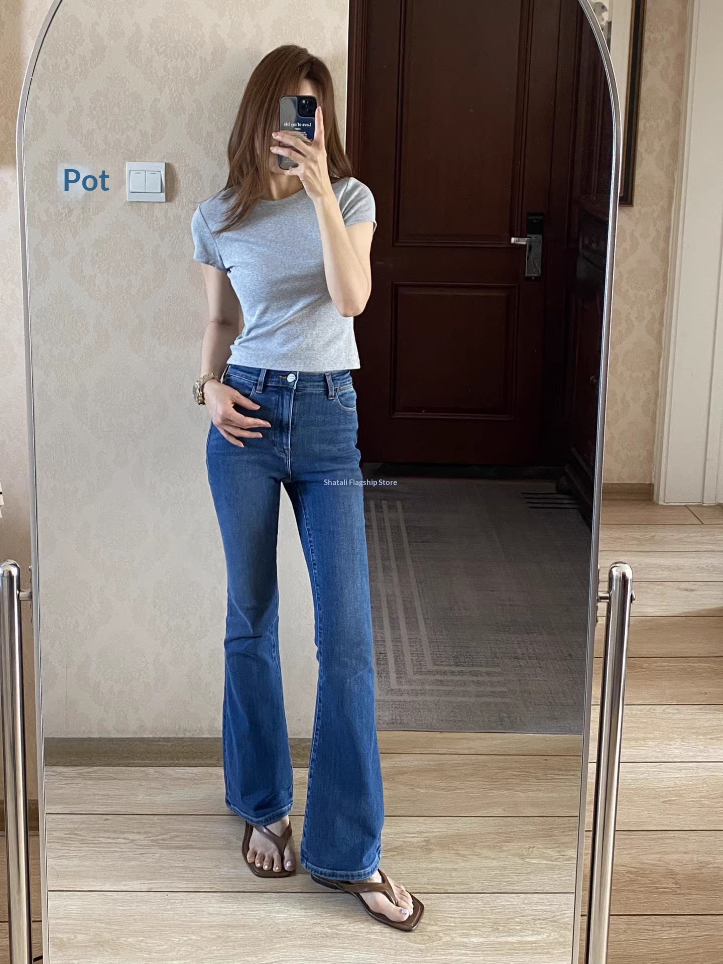 Dames slim-fit micro-flare jeans stretch broek voor dames_voghion.com