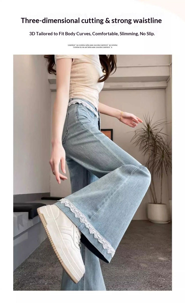 Dam flare jeans med spetsdetaljer och hög midja_voghion.com