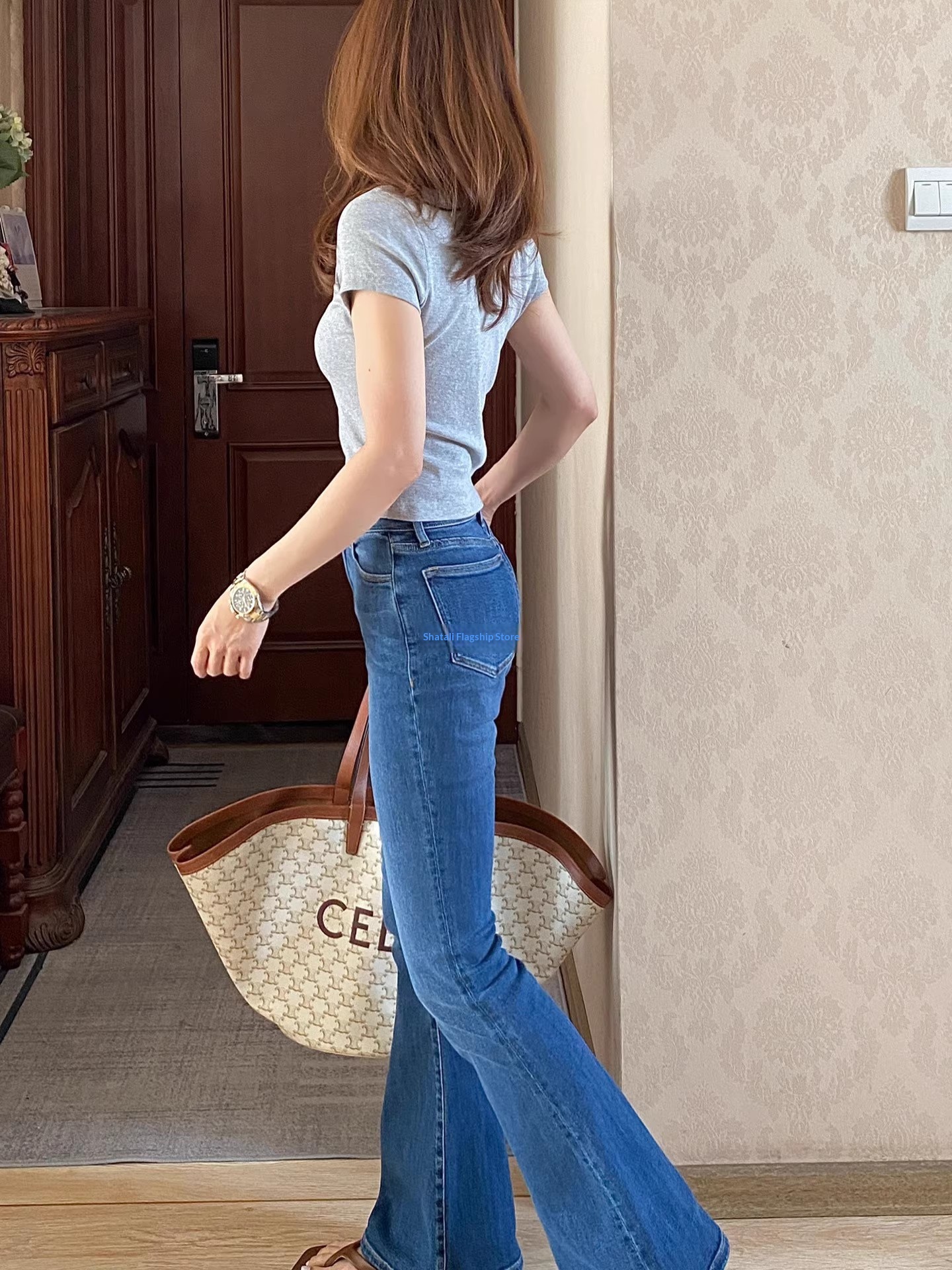 Dames slim-fit micro-flare jeans stretch broek voor dames_voghion.com