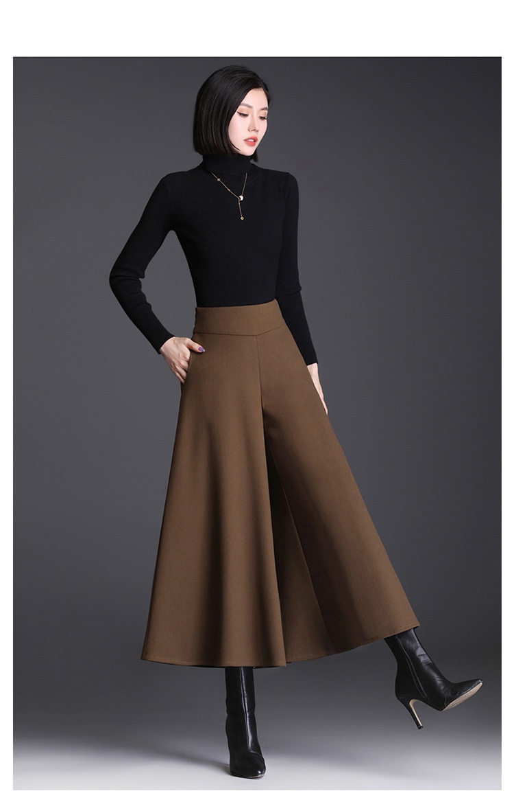 Damen Cropped Pants Mit Hoher Taille Und Weitem Bein Aus Wolle_voghion.com