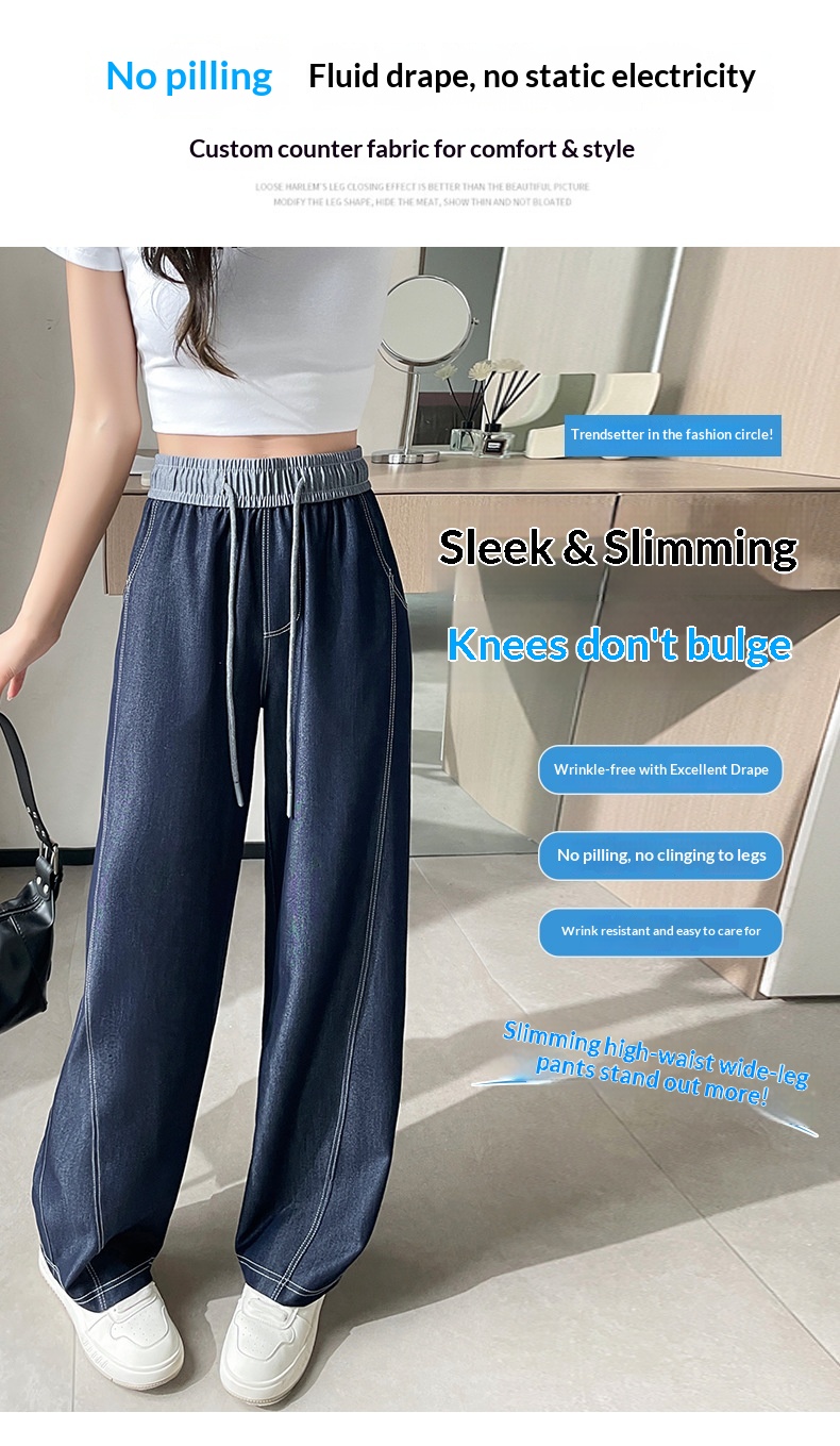Dam jeans wide leg med hög midja bantande elastisk midja_voghion.com