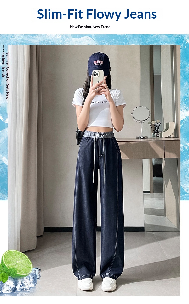 Dam jeans wide leg med hög midja bantande elastisk midja_voghion.com