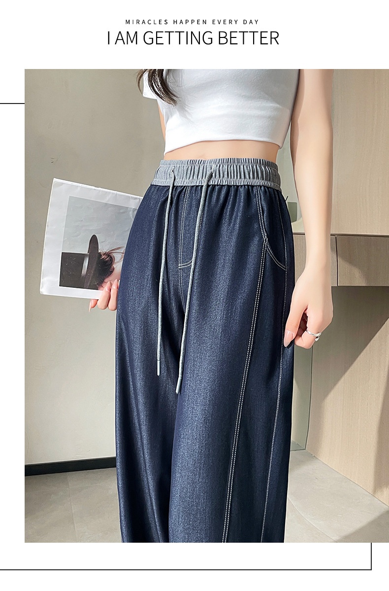 Dam jeans wide leg med hög midja bantande elastisk midja_voghion.com