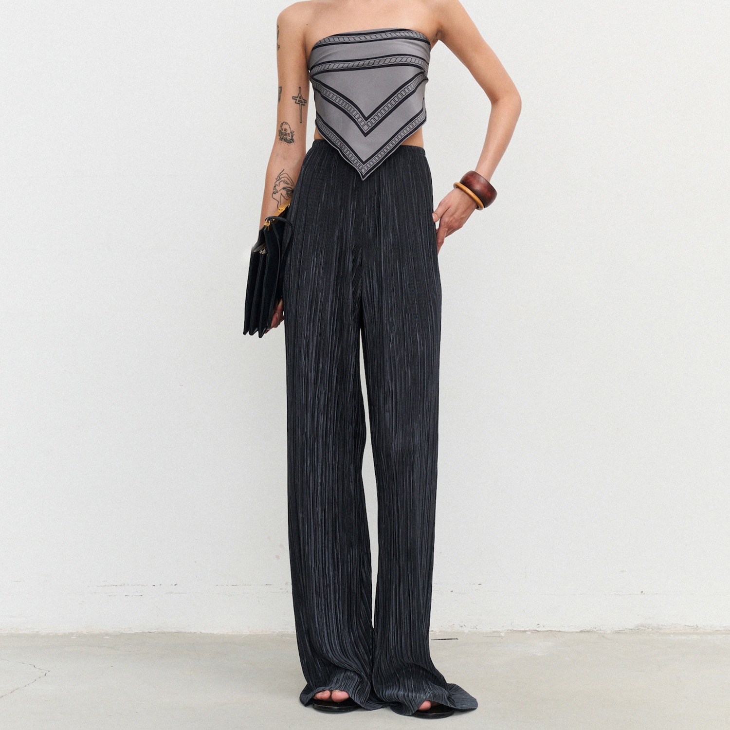 Un*ca Same Source Korean Imported Organ Pleated Bare Sensation Air Women 25ss Spring Summer Wide Leg Floor-Length Pants_voghion.com
