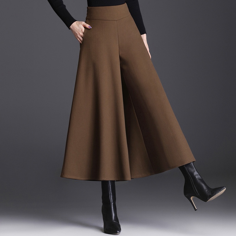 Damen-Wollhose Herbst/Winter 2025, neuer Stil: Hochgeschnittene Cropped-Hose, lockere, weite Hose in großen Größen, schwarz ausgestellt_voghion.com