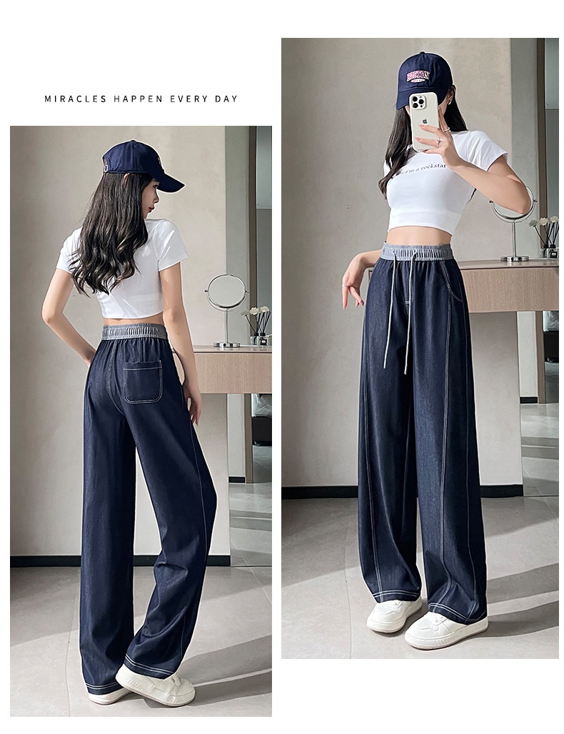 Dam jeans wide leg med hög midja bantande elastisk midja_voghion.com