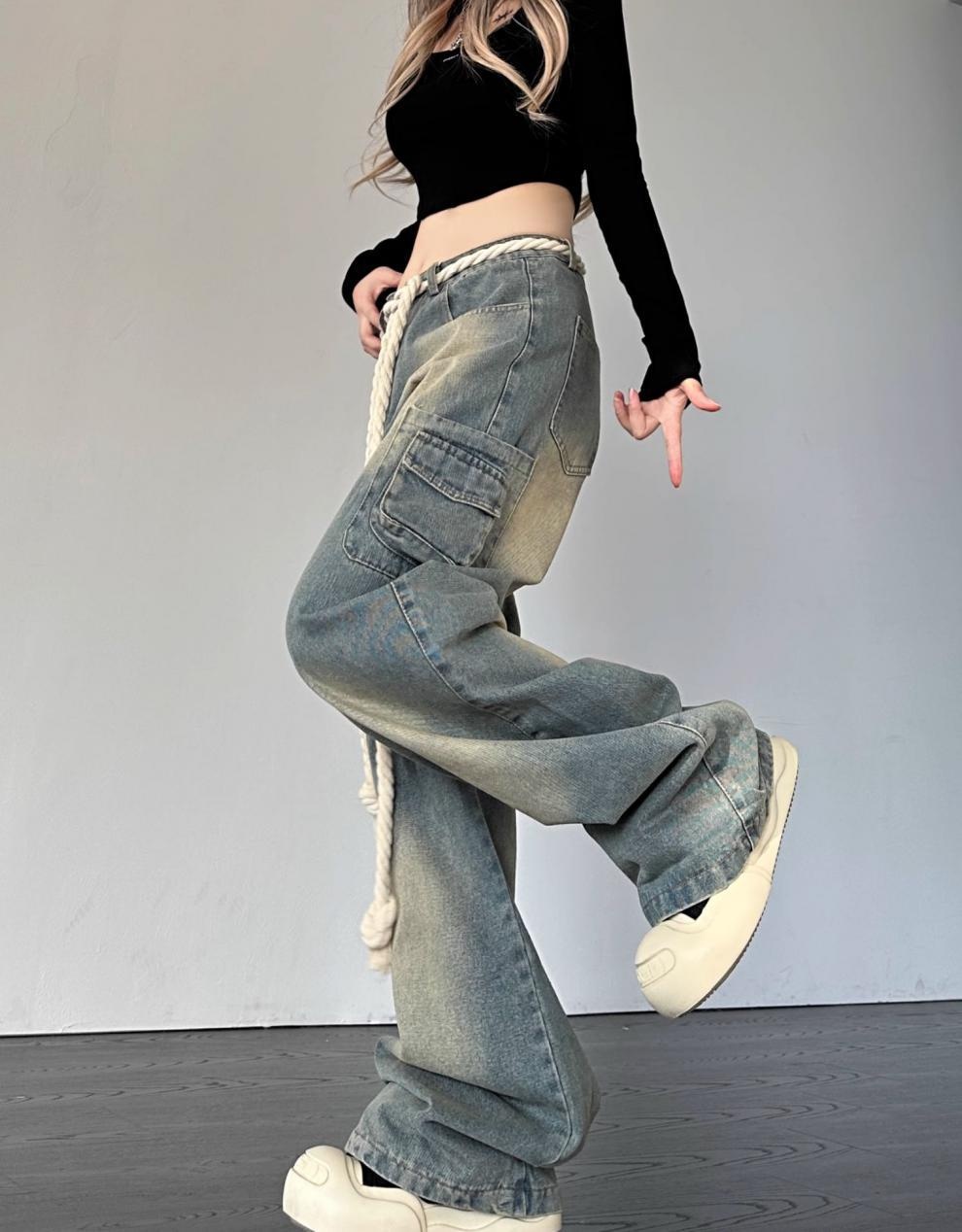 Damen Retro Jeans Mit Stern Patch Schnitt Weiter Passform Denim Hose_voghion.com