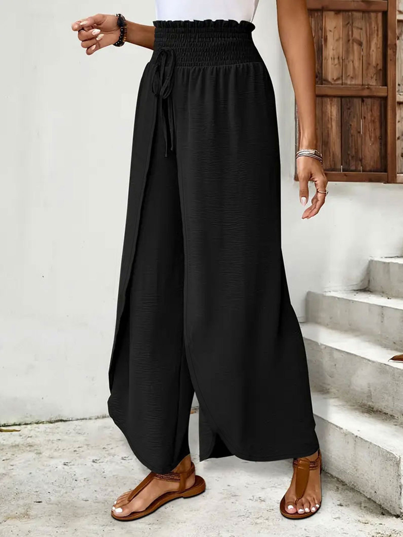 Dames wide leg broek met split elegante en veelzijdige stijl_voghion.com