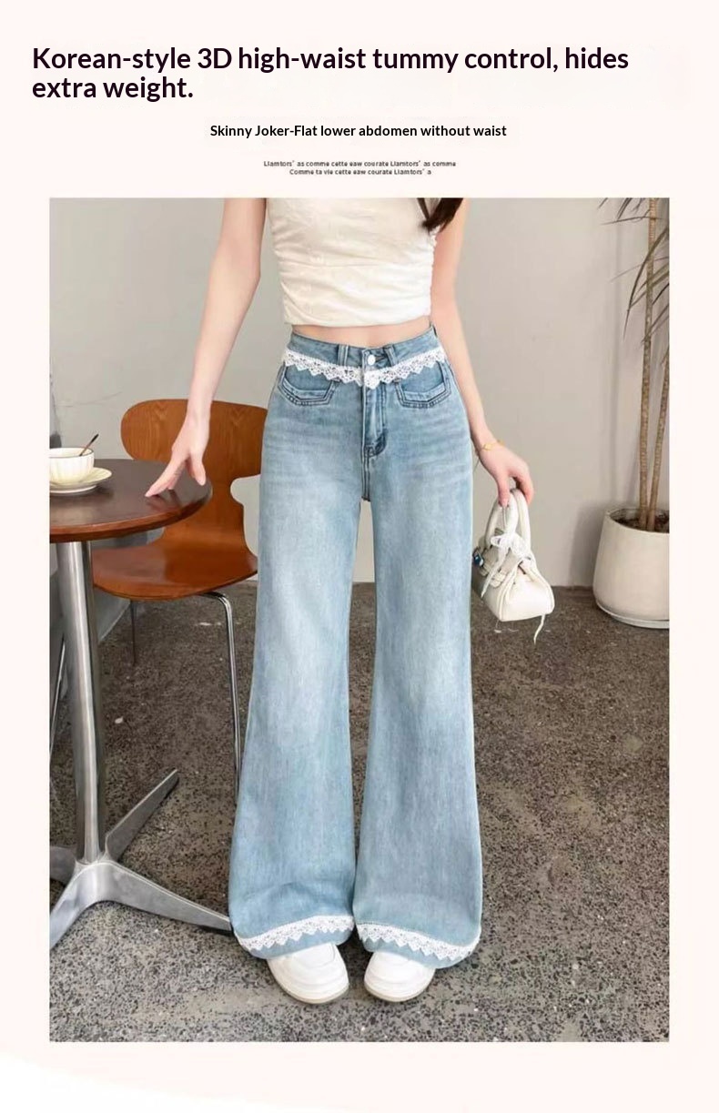 Dam flare jeans med spetsdetaljer och hög midja_voghion.com