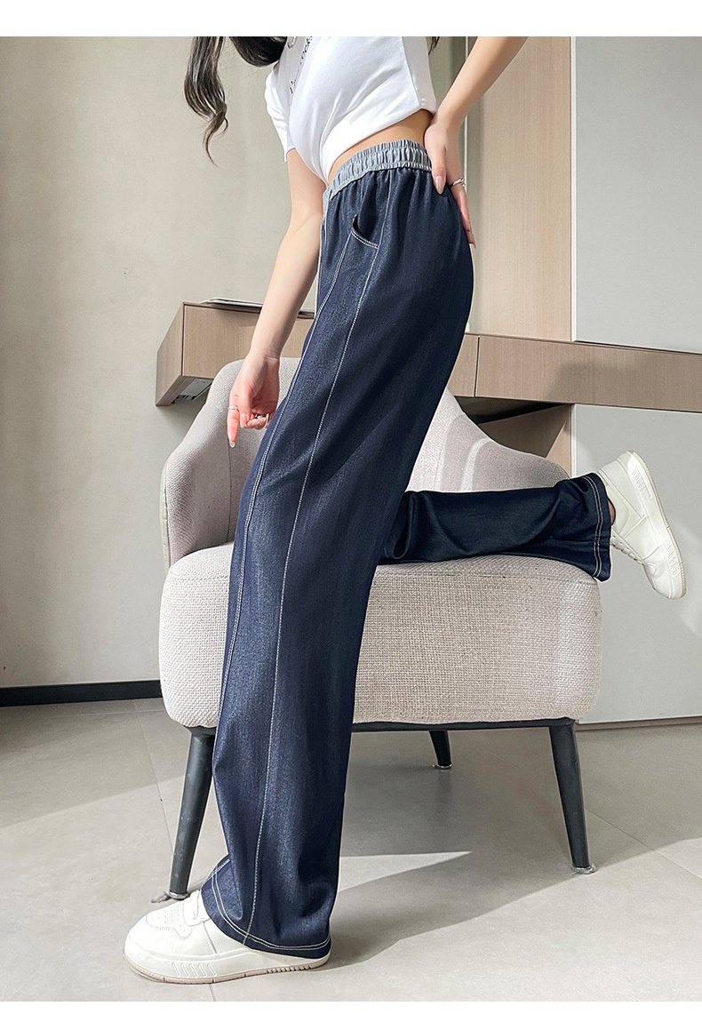 Dam jeans wide leg med hög midja bantande elastisk midja_voghion.com