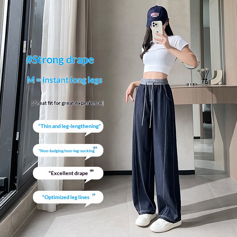 New Elastic Waist Wide-leg Jeans For Women, Spring Thin Style, Plus-size High-waisted Slimming Narrow Straight-leg_voghion.com
