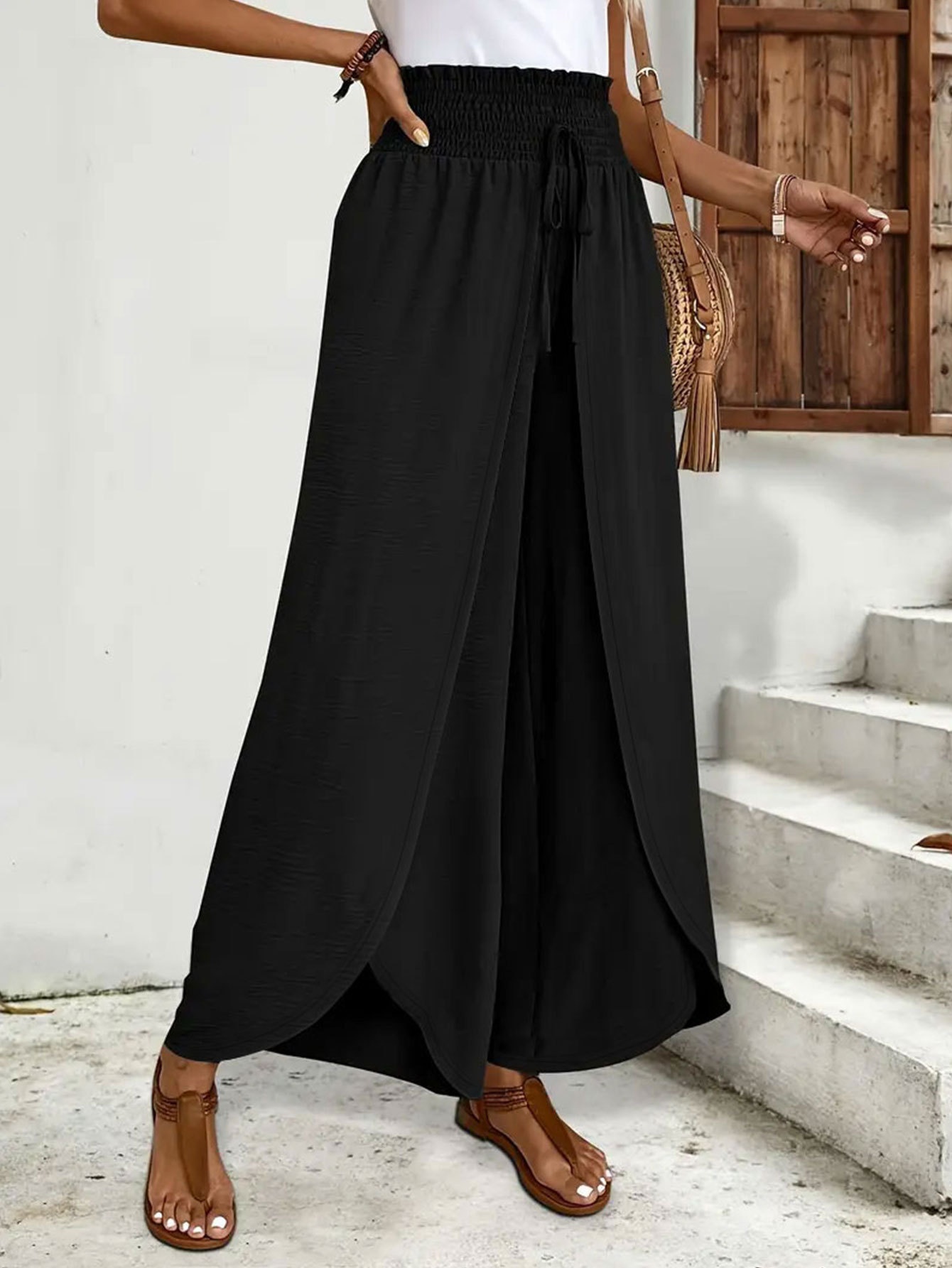 Dames wide leg broek met split elegante en veelzijdige stijl_voghion.com