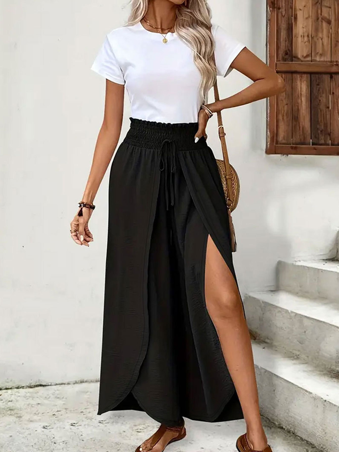 Dames wide leg broek met split elegante en veelzijdige stijl_voghion.com
