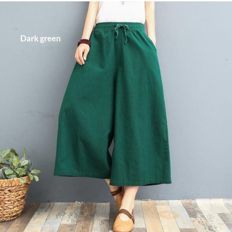 Washed Wide-leg Pan, Plus Size, New Fit, Summer Thin Style, Cotton-linen Cropped Casual Versatile Loose Cool_voghion.com