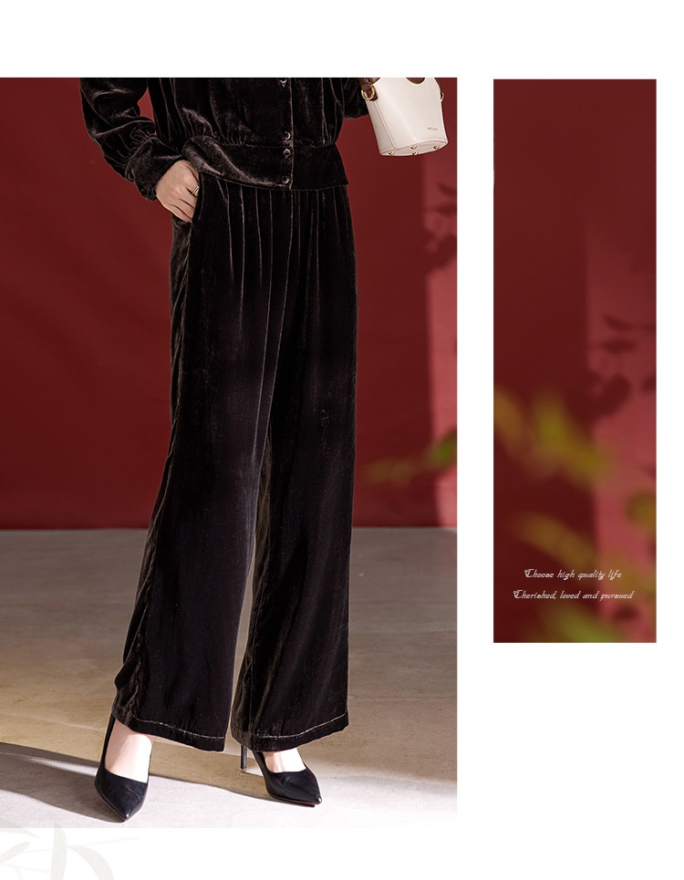 Dames wijdvallende broek van fluweel hoge taille rechte pasvorm_voghion.com
