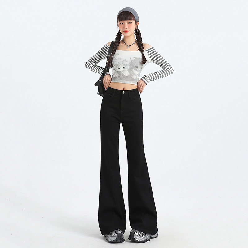 Schlagjeans mit hoher Taille, die nicht am Bein anliegt, für Damen, neues Herbstdesign, weit geschnittene, lockere, schlankmachende Bootcut-Hose_voghion.com