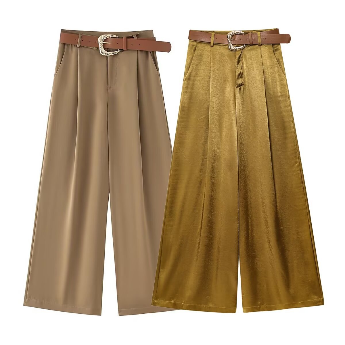 Summer New European And American Fashion Versatile Casual Straight Pants With Belt In Silk Satin_voghion.com