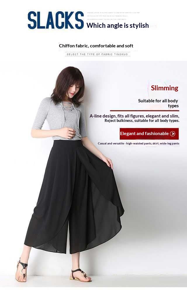 Dam capri byxor hög midja chiffong vida ben sommar casual_voghion.com