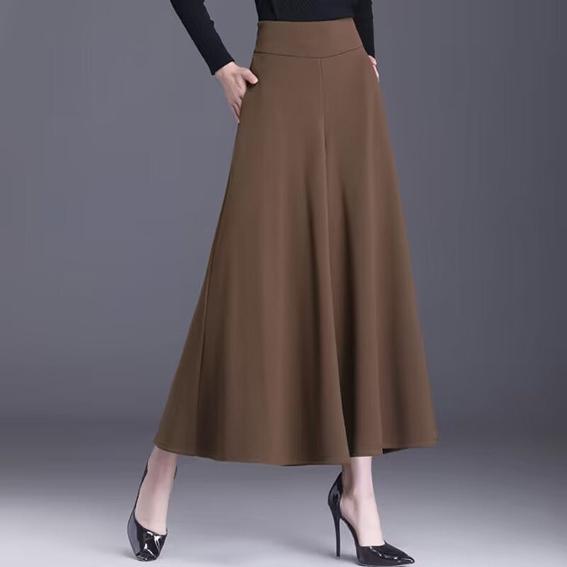 Elegant Wide-leg Skirt-p For Women, 2024 Autumn New Fashion, Loose-fitting, Slimming, High-waisted, Flared Cropped_voghion.com
