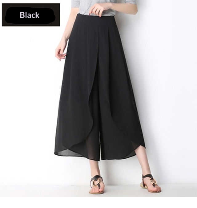 Dam capri byxor hög midja chiffong vida ben sommar casual_voghion.com