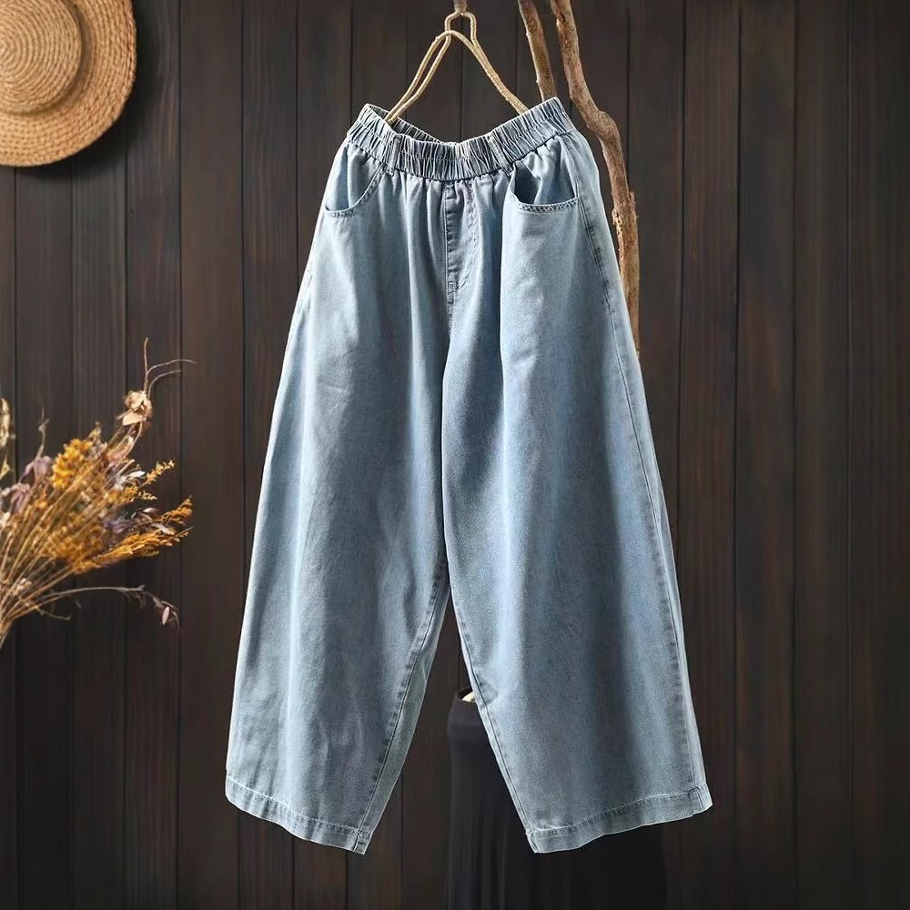 Sommerliche, dünne Jeans für Damen, lockere Passform, lässig, elastischer Bund, figurformend, Cropped-Hose für zierliche Frauen 2242_voghion.com