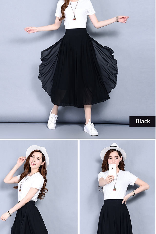 Dam capri byxor hög midja chiffong vida ben sommar casual_voghion.com