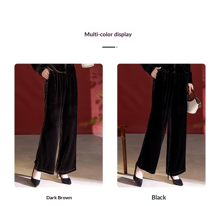 Dames wijdvallende broek van fluweel hoge taille rechte pasvorm_voghion.com