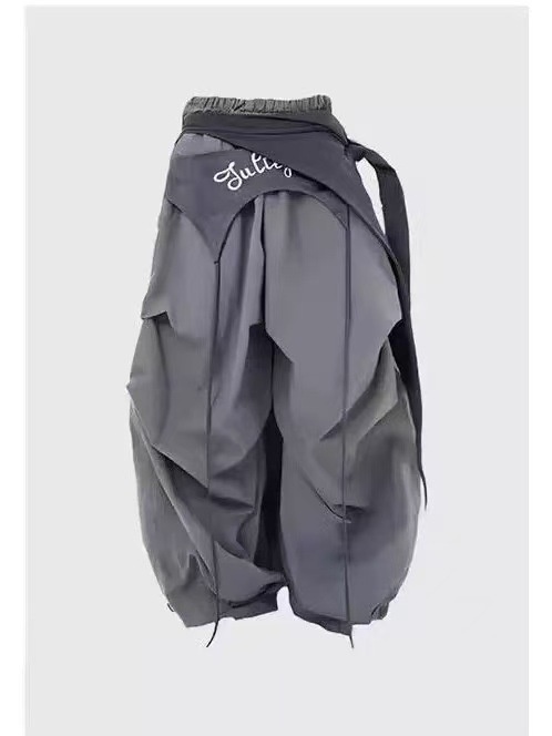 Pantalones capri mujer pernera ancha gris con cinturón casual_voghion.com