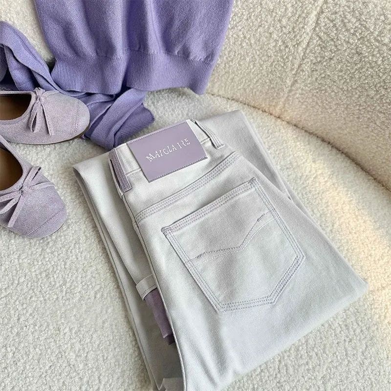Jeans da donna a gamba dritta in stile coreano, nuovo modello 2025, color-blocking, risvolto, vita alta, vestibilità ampia,_voghion.com
