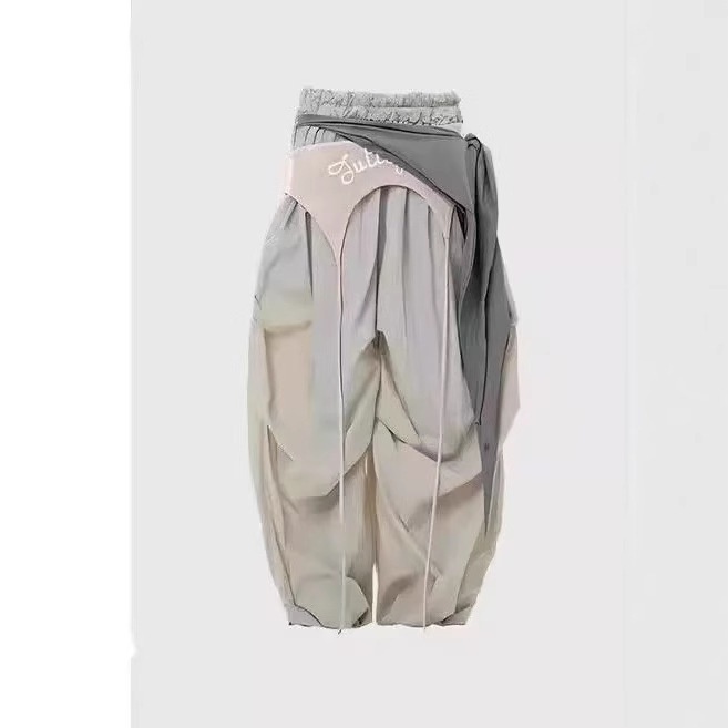 Pantalones deportivos casuales elegantes con pernera ancha y cinturón, estilo urbano americano, para mujer, primavera 2025, serie gris._voghion.com