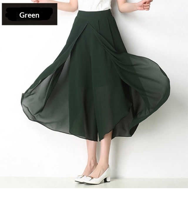 Dam capri byxor hög midja chiffong vida ben sommar casual_voghion.com