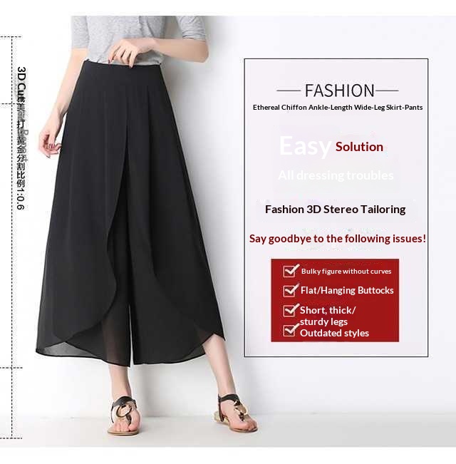 Dam capri byxor hög midja chiffong vida ben sommar casual_voghion.com