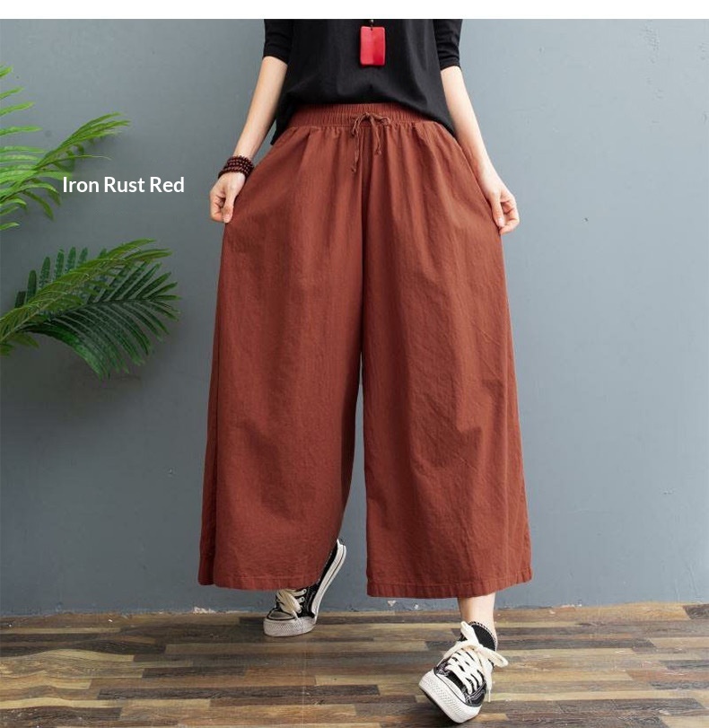 Women's Wide Leg Cotton Linen Cropped Capris Casual Summer Pants_voghion.com