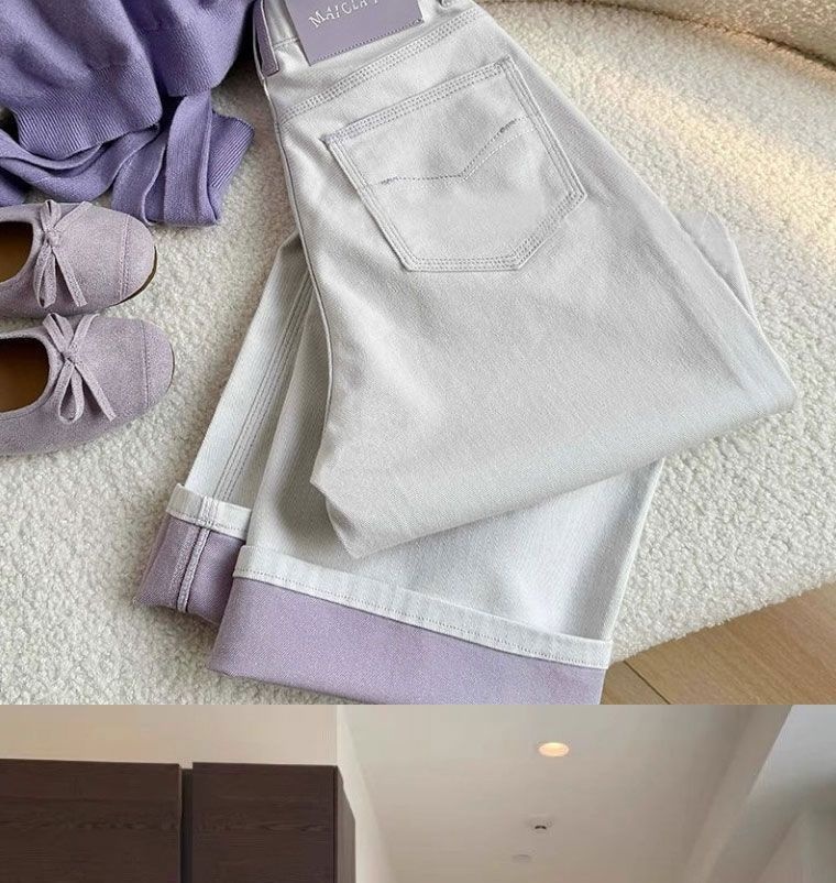 Jeans donna gamba dritta vita alta con risvolto colour blocking_voghion.com