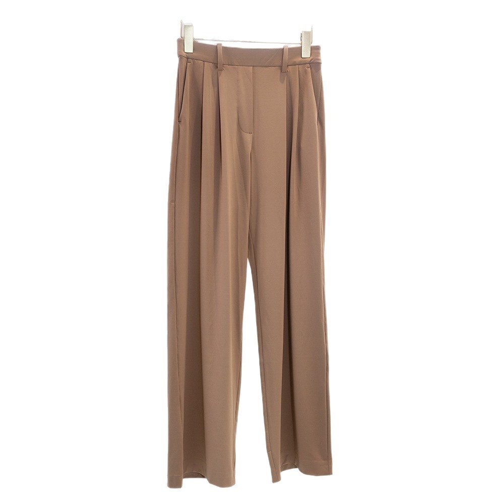 New Pocket Suit Pants With Pleats, Cool Versatile, Wide-leg Long Pants, Casual Straight Cut, Elastic Waist, Accentuates_voghion.com