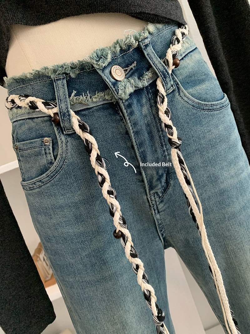 Womens Washed Raw Edge Flared Jeans High Waisted Slimming Trousers_voghion.com
