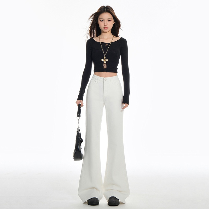 Schlagjeans mit hoher Taille, die nicht am Bein anliegt, für Damen, neues Herbstdesign, weit geschnittene, lockere, schlankmachende Bootcut-Hose_voghion.com