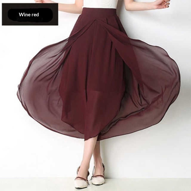 Summer Chiffon Wide-Leg For Women 2026 New High-Waisted Casual Mesh Nine-Point Skirt Pa, Thin Loose Slimming Flare_voghion.com