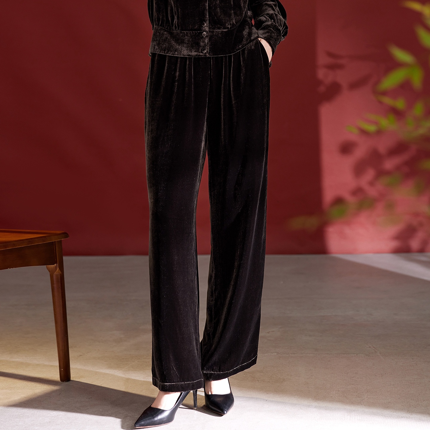 Nieuwe herfst/winter damesbroek van fluweel met wijde pijpen, hoge taille, afslankend effect, plus size, rechte pijpen van moerbeizijde, casual_voghion.com