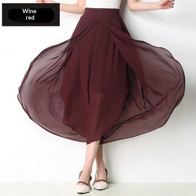 Dam capri byxor hög midja chiffong vida ben sommar casual_voghion.com