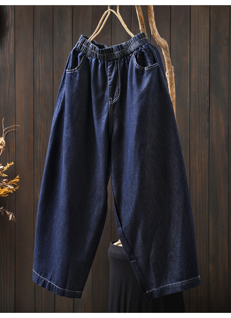 Damen Jeans Mit Elastischem Bund Lockere Passform Sommer Hose_voghion.com