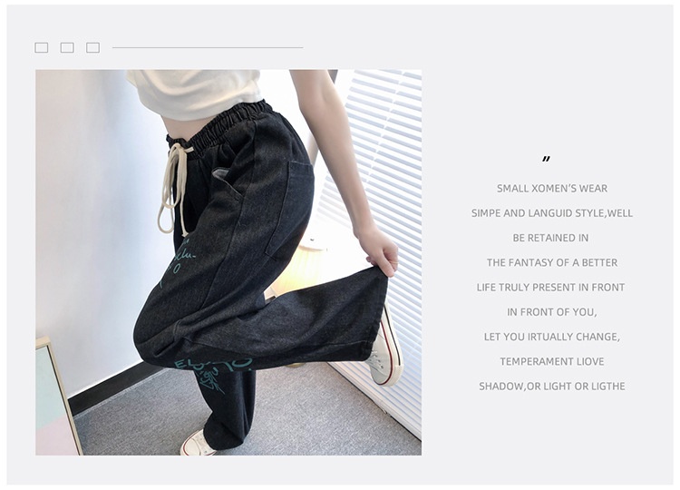 Dam jeans wide-leg graffiti boyfriend stil elastisk midja_voghion.com