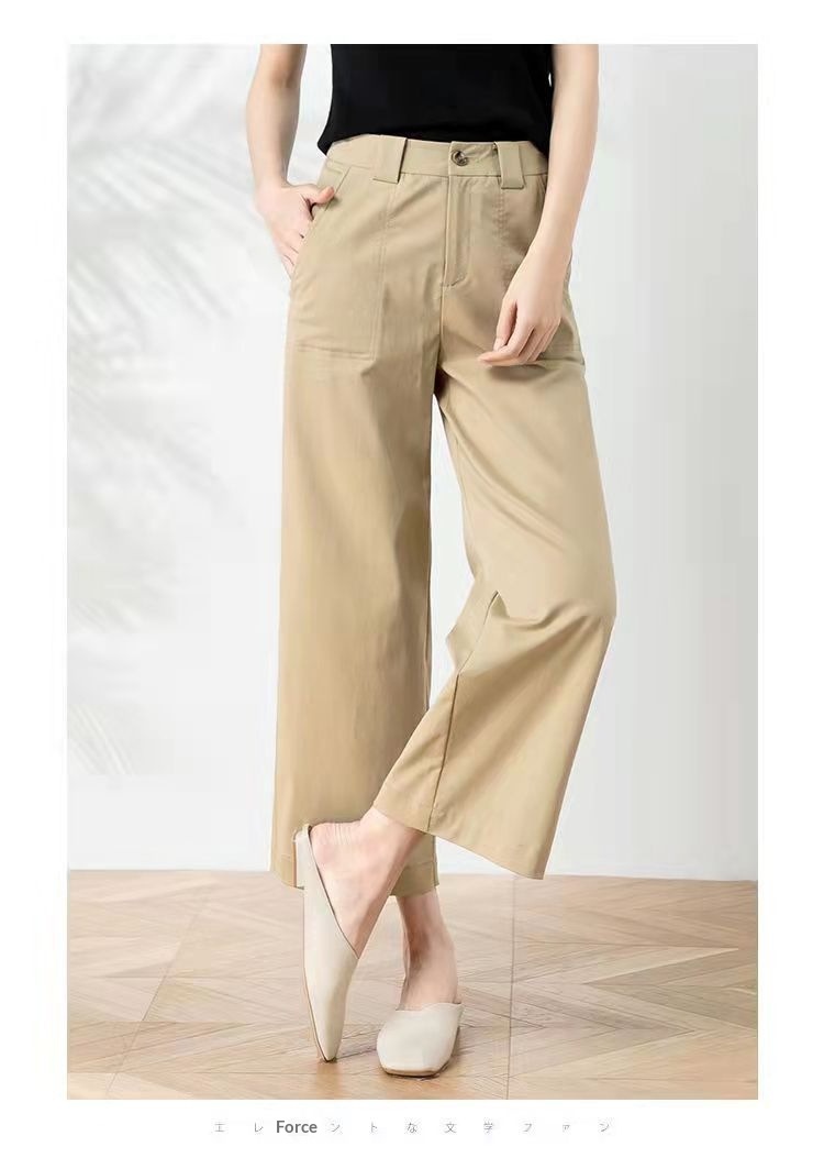 Women's Pants High-waisted Wide-leg Cotton Casual Drapey Trousers_voghion.com
