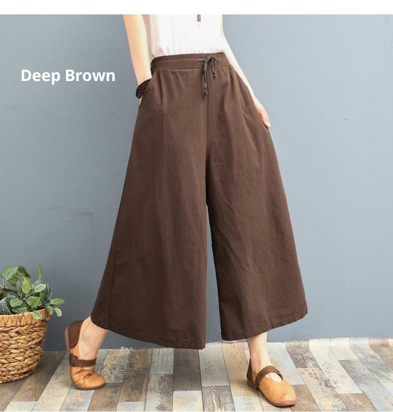Women's Wide Leg Cotton Linen Cropped Capris Casual Summer Pants_voghion.com