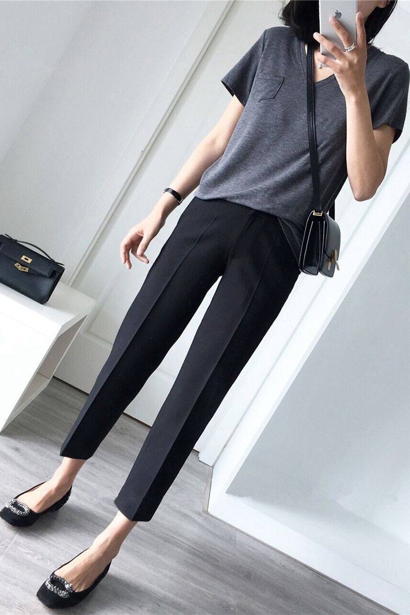 Pantaloni capri donna stile coreano gamba dritta casual_voghion.com